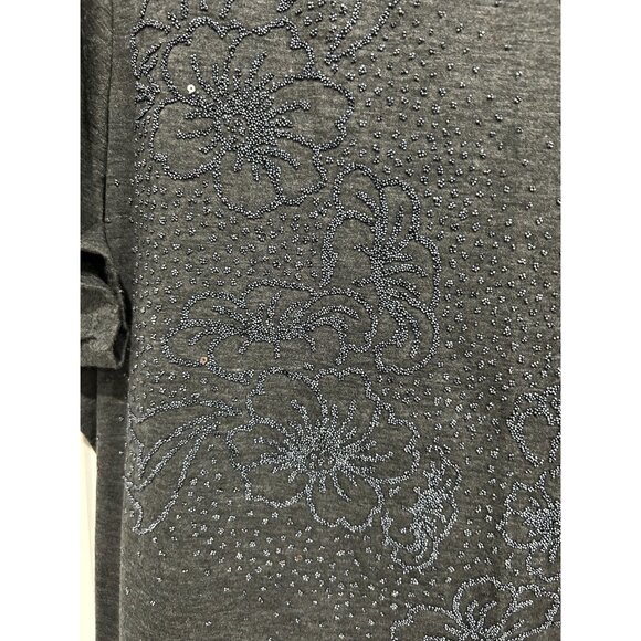 Bleeker & McDougal Womens Charcoal Gray Embellished Floral Short Sleeve Top Size - Picture 4 of 8
